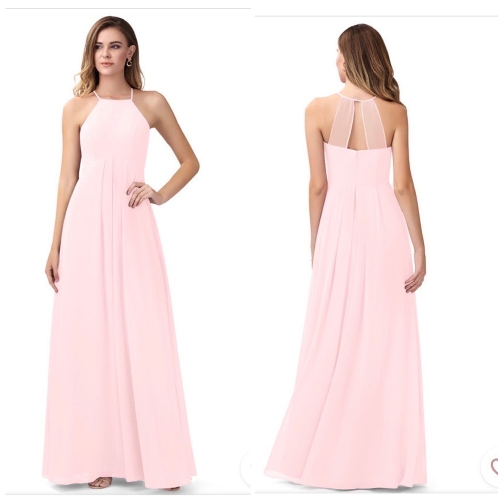 Azazie Pink Sleeveless Draped Chiffon Bridesmaid Maxi Dress Size C